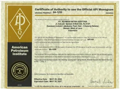 Certificate of Authority to use the Official API Monogram — API 6A issued to PT Nurman Mitra Sentosa; complete original document image