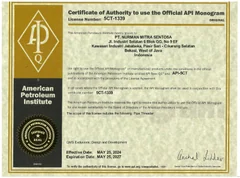 Certificate of Authority to use the Official API Monogram — API 5CT issued to PT Nurman Mitra Sentosa; complete original document image