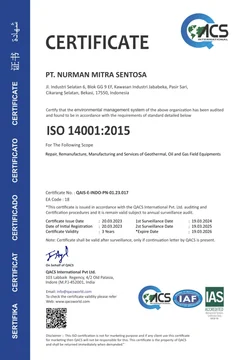 ISO 14001:2015 — Environmental management system issued to PT Nurman Mitra Sentosa; complete original document image