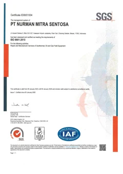 ISO 9001:2015 — Quality management system issued to PT Nurman Mitra Sentosa; complete original document image