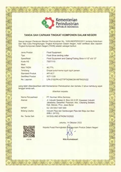 Tanda Sah Capaian Tingkat Komponen Dalam Negeri — Float Equipment issued to PT Nurman Mitra Sentosa; complete original document image
