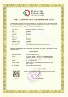 Tanda Sah Capaian Tingkat Komponen Dalam Negeri — Komponen Wellhead & X Mas Tree issued to PT Nurman Mitra Sentosa; complete original document image